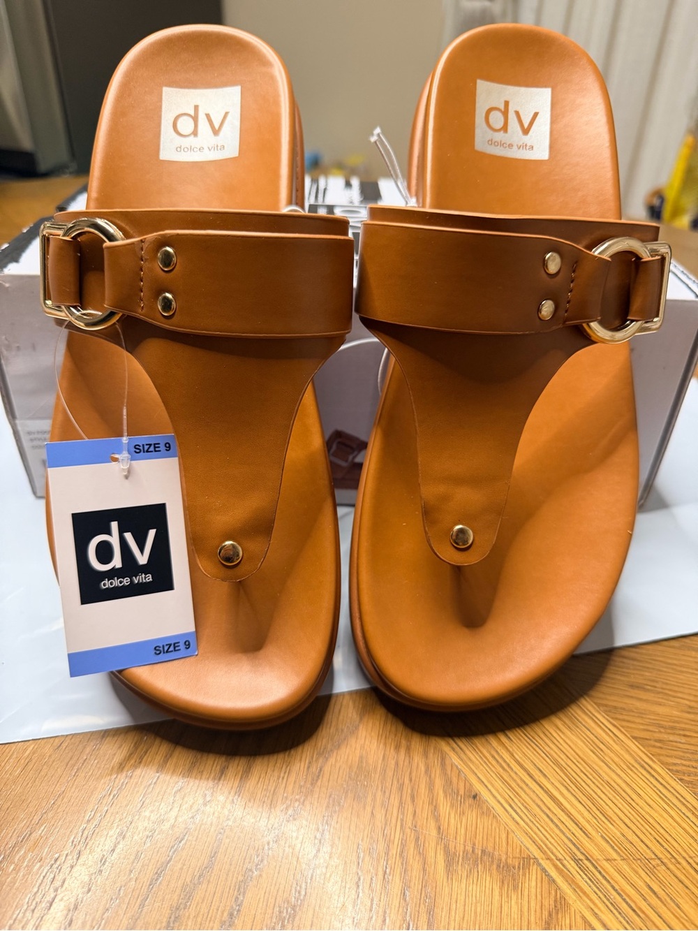 Dolce Vita Cognac Brown Buckle Thong Sandals